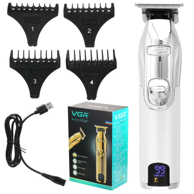 VGR Brand Professional Clipper Golden & Silver All-metal USB rechargeable Hair Trimmer Men Beard Barber Hair Cutting Machine
